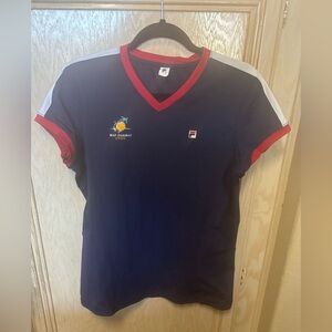 Fila Blue Red‎ V-neck Athletic Women Shirt Size L/XL? BNP Paribas Tennis